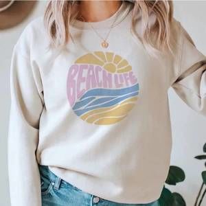 NEW OAT COLLECTIVE beach life sweatshirt in heather dust